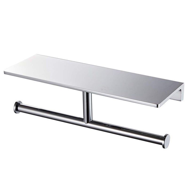 LANGPAI Double Roll Toilet Paper Holder with Shelf Solid Brass and Superior Hotel Style Tissue Dispenser Spared Storage Polished Chrome Finish - Image 1